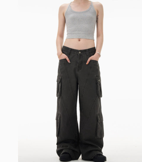 Streetwear Cargo Pants – Oversized Multi-Pocket Wide-Leg Trousers Retro Deconstruction Cargo Jeans Men And Women Loose Casual