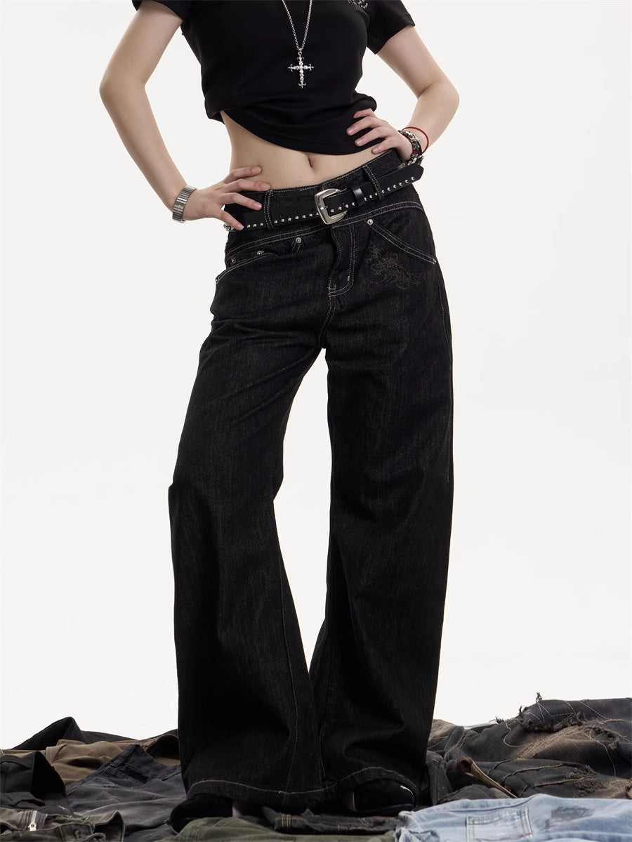 American Retro Cleanfit Wide Leg Jeans Straight Casual Mopping Trousers