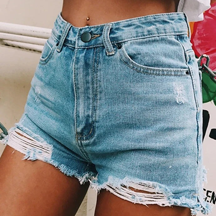 Stylish Hole Stretch Denim Shorts For Women's