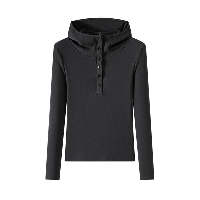 Half-open Buckle Hooded Sweater Autumn And Winter