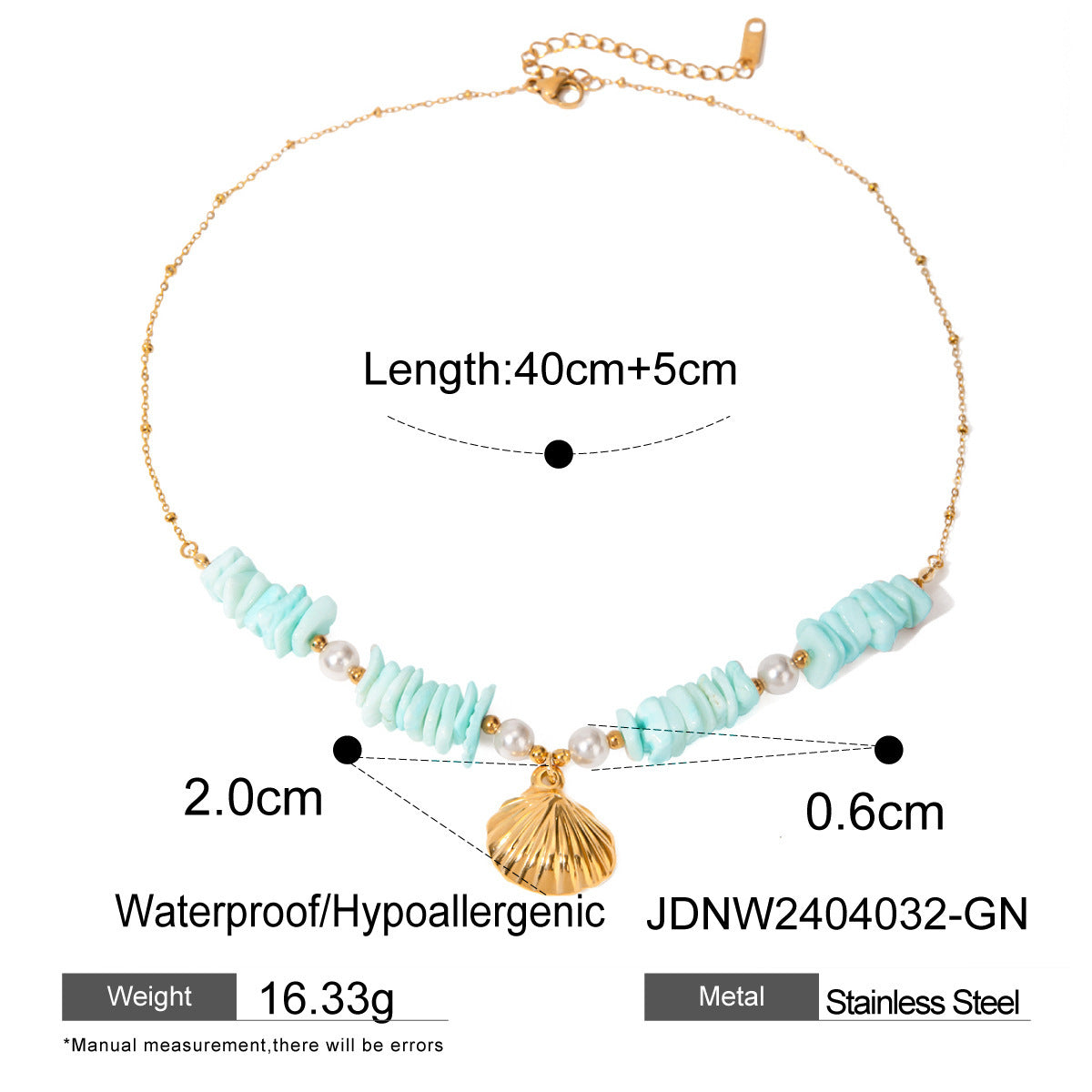 Mint Green Shell Patch Pearl Shell Pendant Necklace Jewelry For Women's