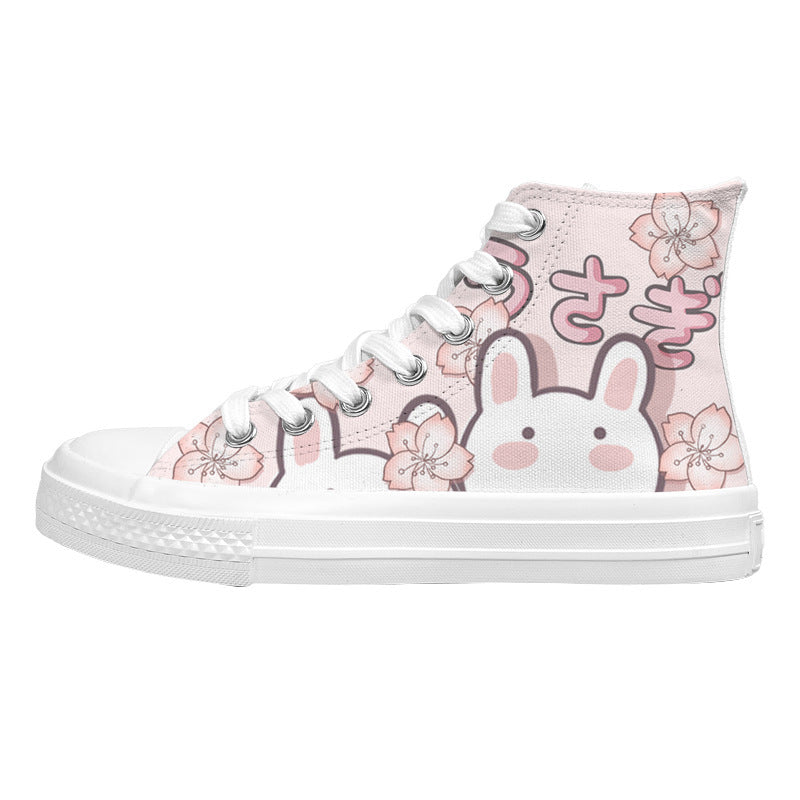Cute My Melody & Bunny High-Top Sneakers | Kawaii Anime Canvas Shoes Japanese And Korean Style Girls' High-top Canvas Shoes