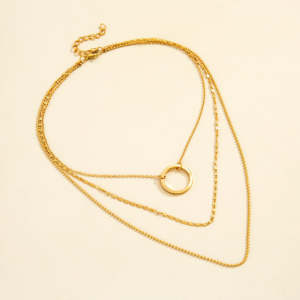 3-Layered Gold Necklace with Circle Necklace Clavicle Chain – Minimalist Dainty Jewelry For Women's