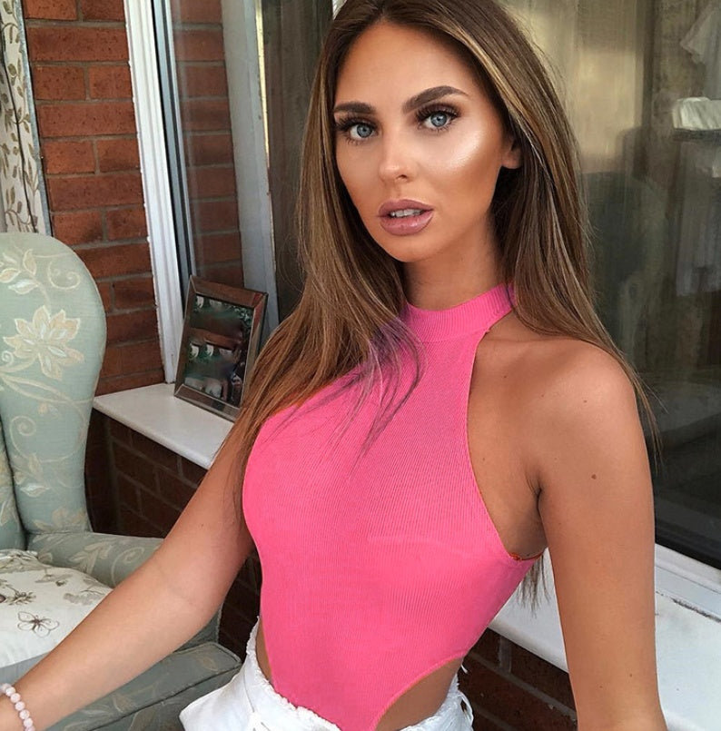Halter Bodysuits Neon Elastic Tank Jumpsuit Fashion