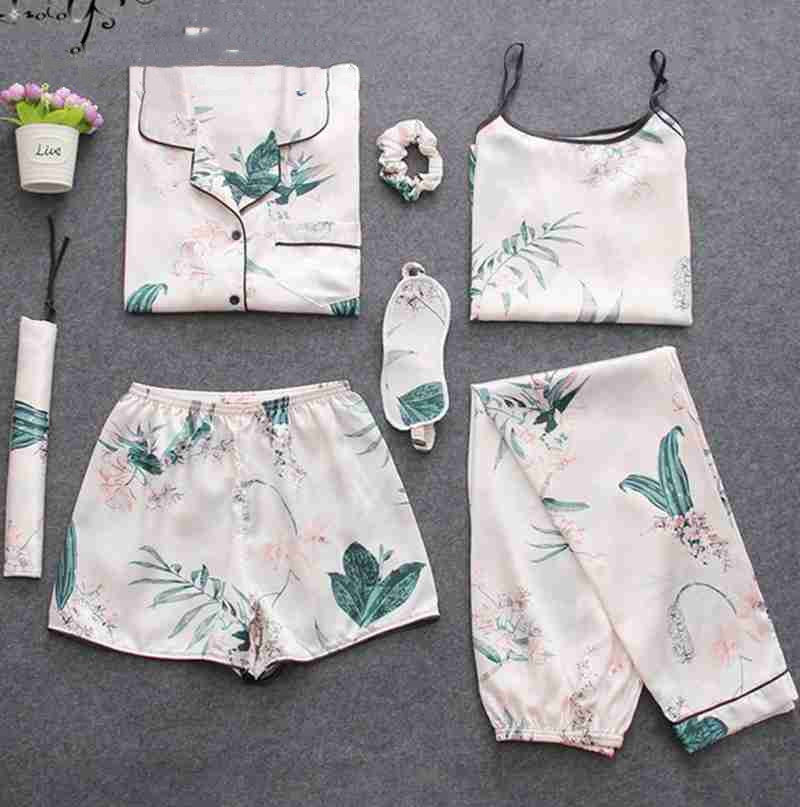 Luxurious Satin / Silk-Look Multi-Piece Pajama & Loungewear Set Pajamas and home wear ladies