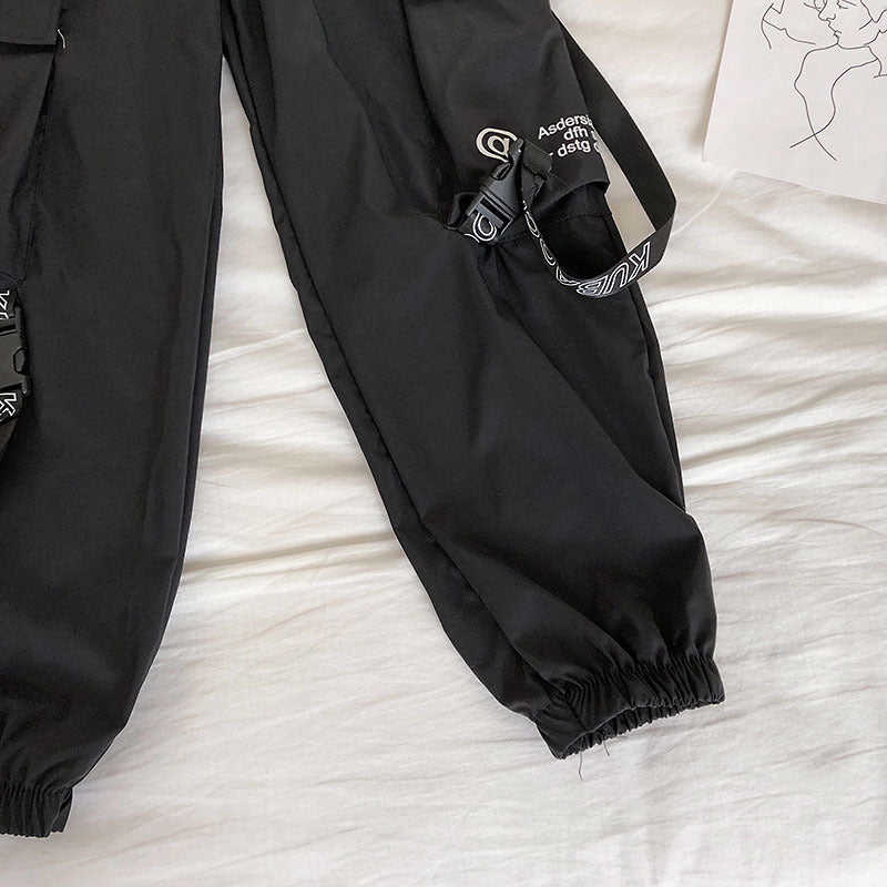 Urban Grip Strap Cargo Joggers – Tactical Edge, Street-Ready Style Elastic waist harem pants beam leg pants