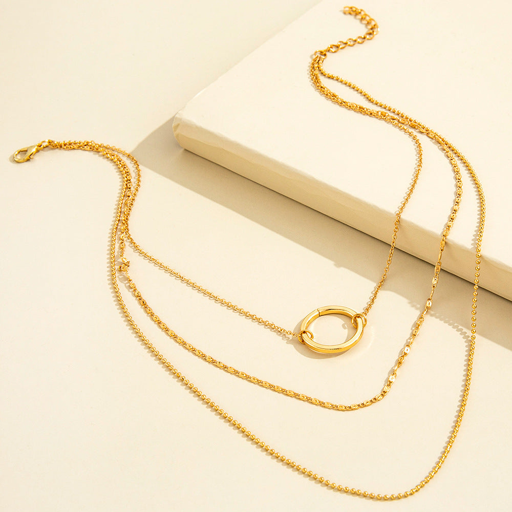 3-Layered Gold Necklace with Circle Necklace Clavicle Chain – Minimalist Dainty Jewelry For Women's