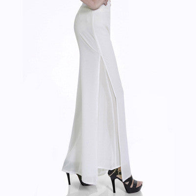Luxe Flow Slit Pants – Sheer Elegance in Black & White Chiffon harem pants split female wide-leg pants