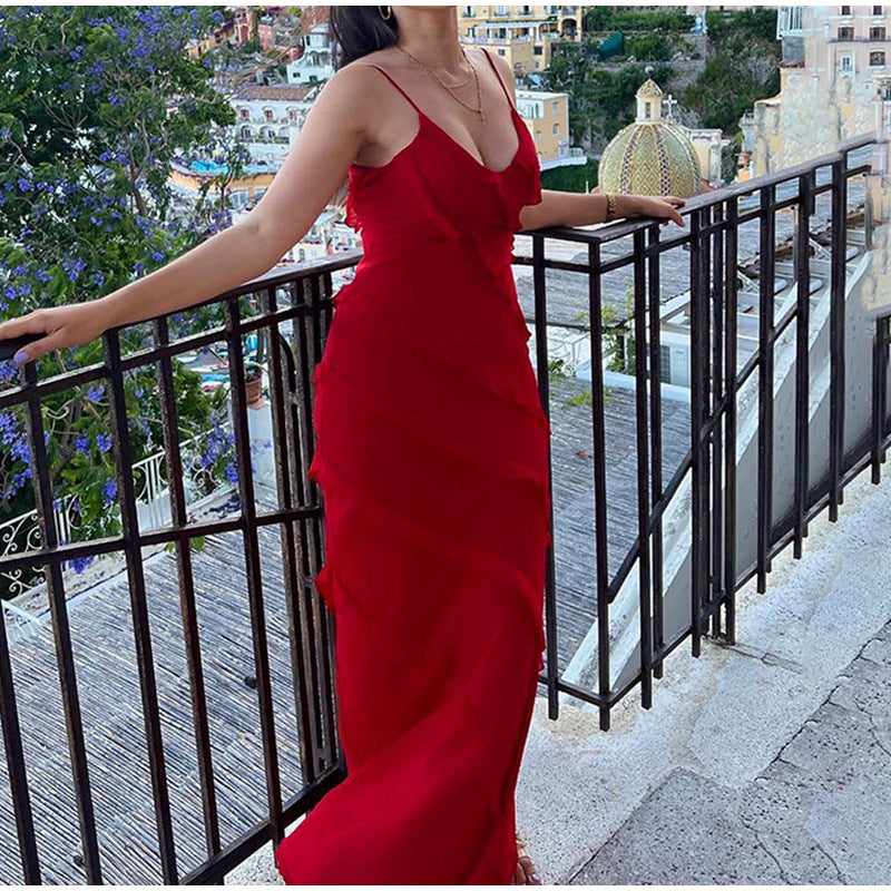 Chiffon Long With Suspender Elegant Party Wear Dress For Women's