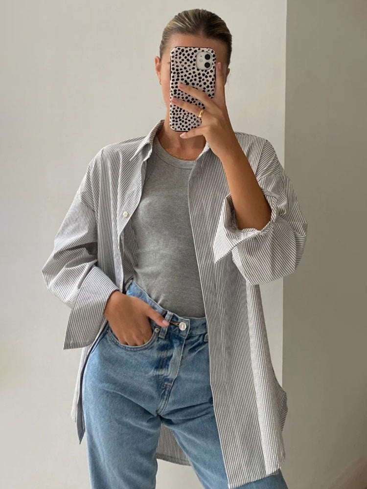Button Long Sleeve Striped Cardigan