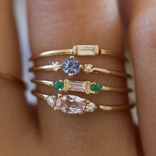 Dainty Gold & Gemstone Stacking Ring Sets | Multi-Band Layering Rings Gold Ring Fashion Ladies Three-piece Set
