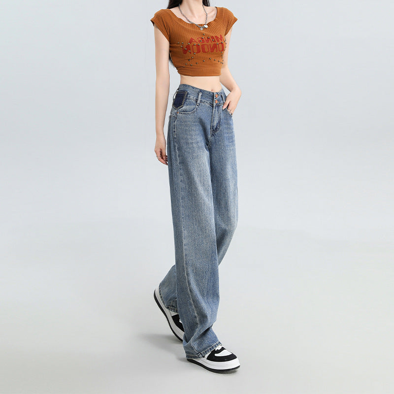 Urban Ease – Mid-Wash Loose Fit Jeans Fashion Personality Wide Leg Jeans For Women