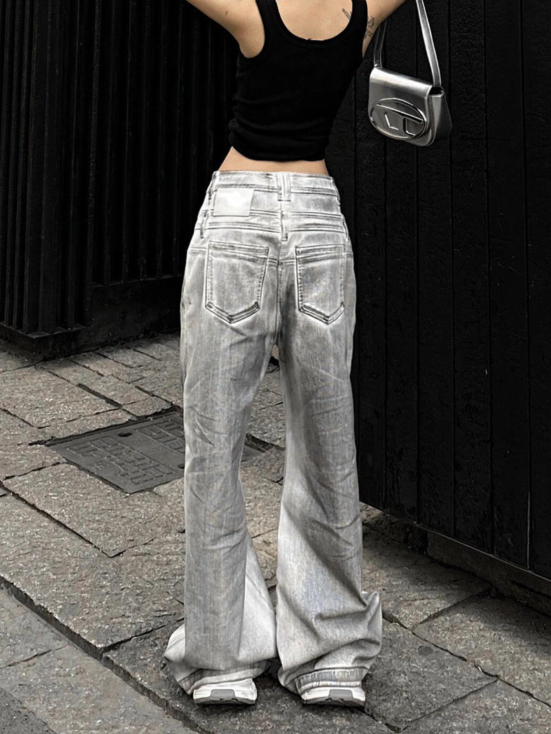 Retro Straight Jeans With Old And Dirty Design