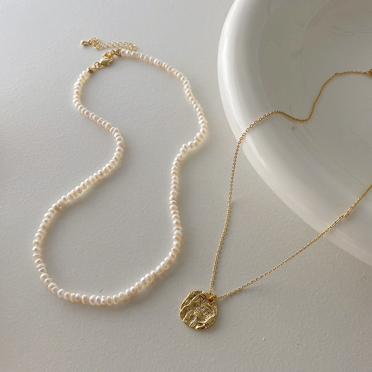 Boho Chic Layered Pearl Coin Pendant Pearl Metal Choker Clavicle Chain