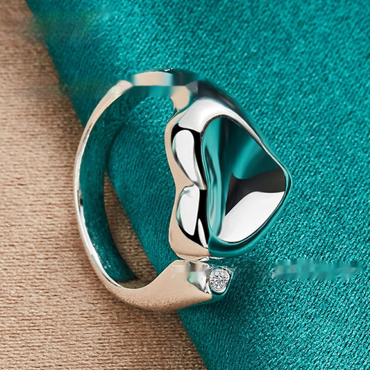 Unique Teardrop Design Sterling Silver Ring with Gemstone Silver Mouth Ring Women's Fashion Accessories Jewelry