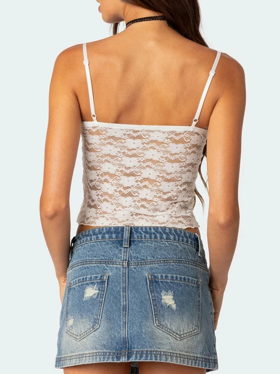 Short Lace Spaghetti-strap Camisole Top Women's