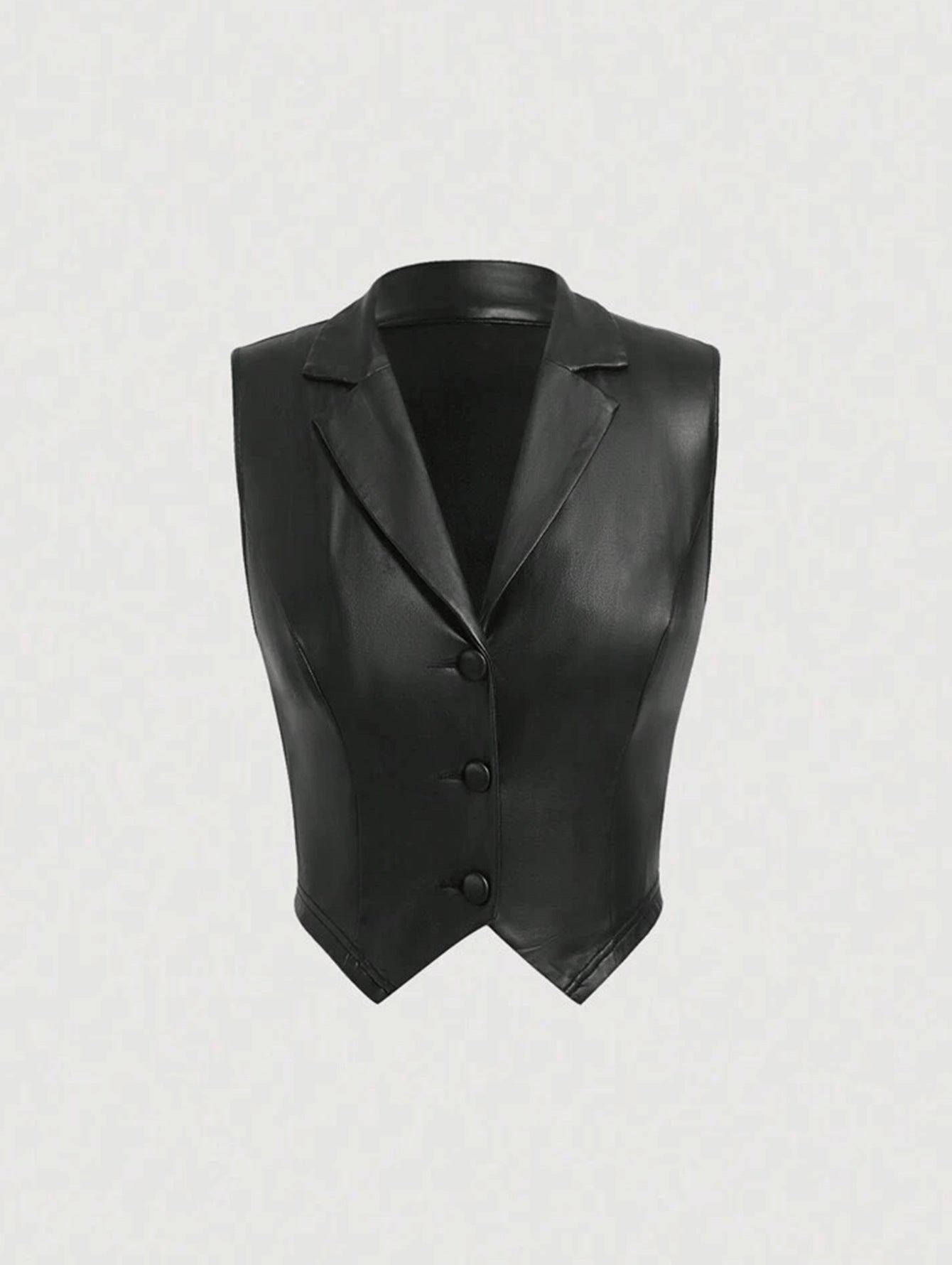 Leather Suit Collar Short Shipment Button Vest Top For Women's