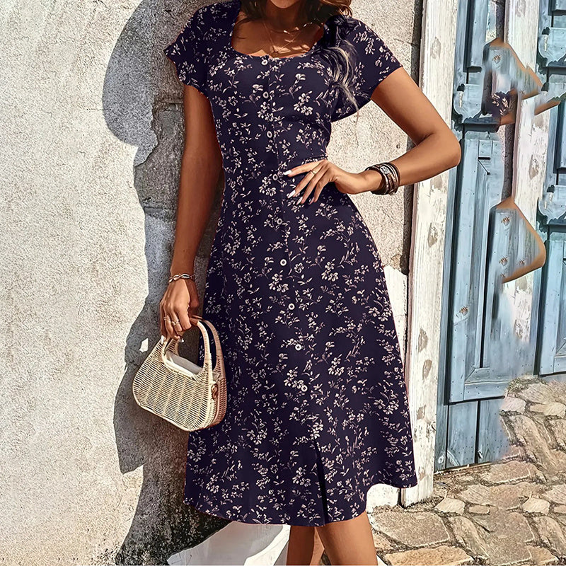 Summer Floral Print Maxi Dress Women Button Up Split Long Flowy Bohemian Beach Party Dresses