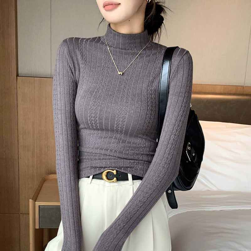 Knitwear Bottoming T-Shirt Women's Autumn And Winter Western Style Inner Wear Half Turtleneck