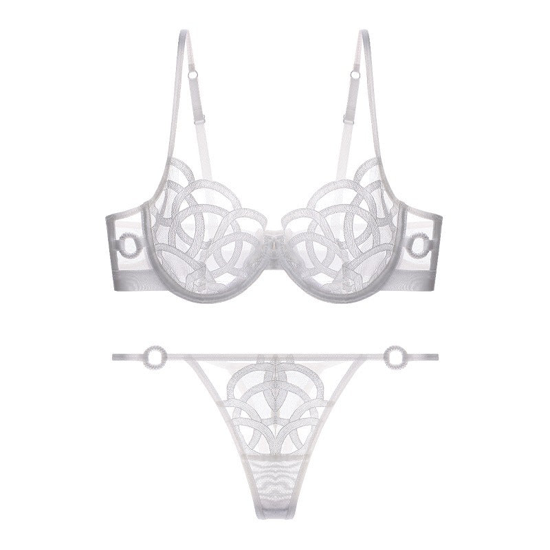 Abstract Embroidery Lingerie Set - Sheer Mesh Underwire Bra & Panty Women's Push Up Bra Ultra-thin Breathable Mesh Embroidery Bra Set