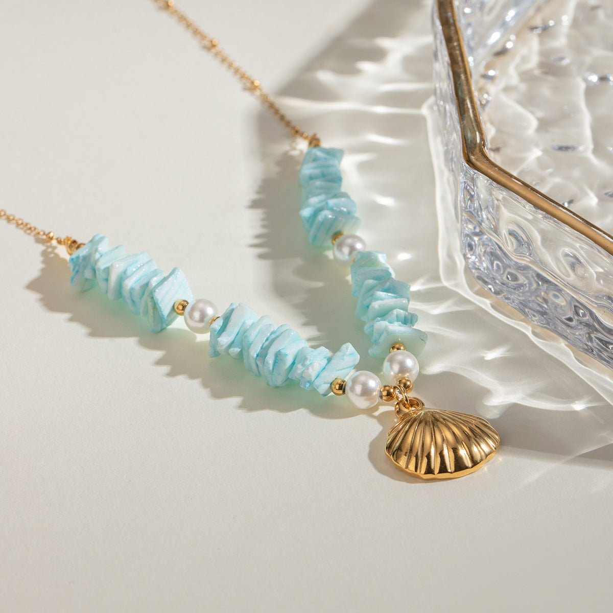 Mint Green Shell Patch Pearl Shell Pendant Necklace Jewelry For Women's