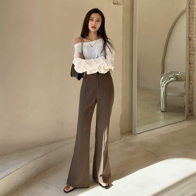 Elegant Fashion Slim Fit Flare Leg Pants Women Summer Thin Retro High Waist Drape Straight Mopping Pants Loose Casual Suit Pants