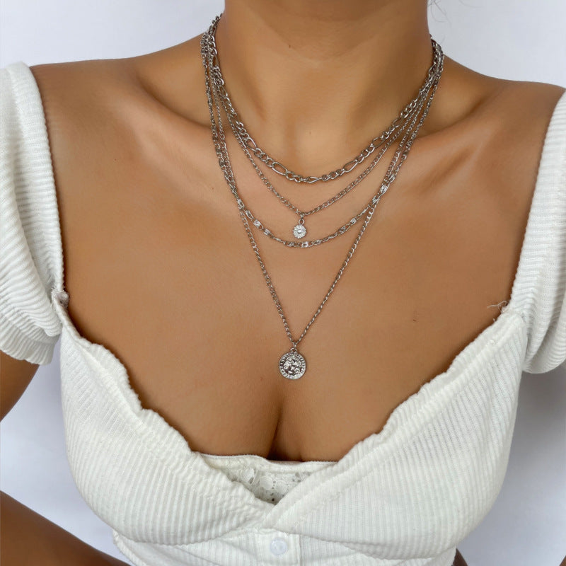 4-Layered Coin Pendant Necklace Set – Boho Chic Statement Jewelry for Women's