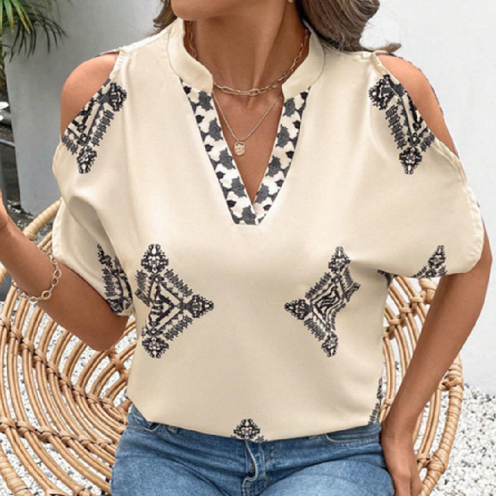 Casual Geometric Printed Short-sleeved Top For Women's
