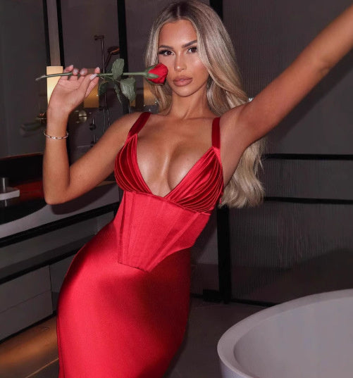 Long Dress Solid Color Sexy Slit Sleeveless Round Neck Dress