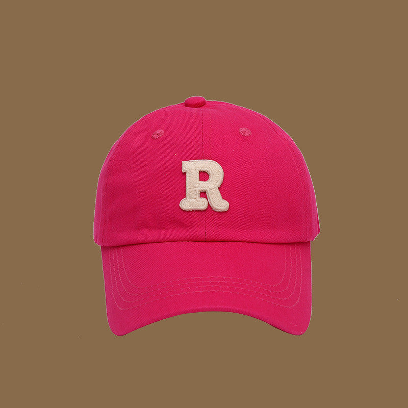 Adjustable Solid Color Sports Cap with "R" Women's Men's Korean Style Soft Top