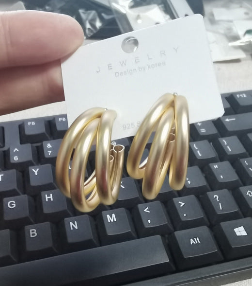 925 Silver Needle Three-dimensional Three-lap Overlapping High-grade Aesthetic Earrings