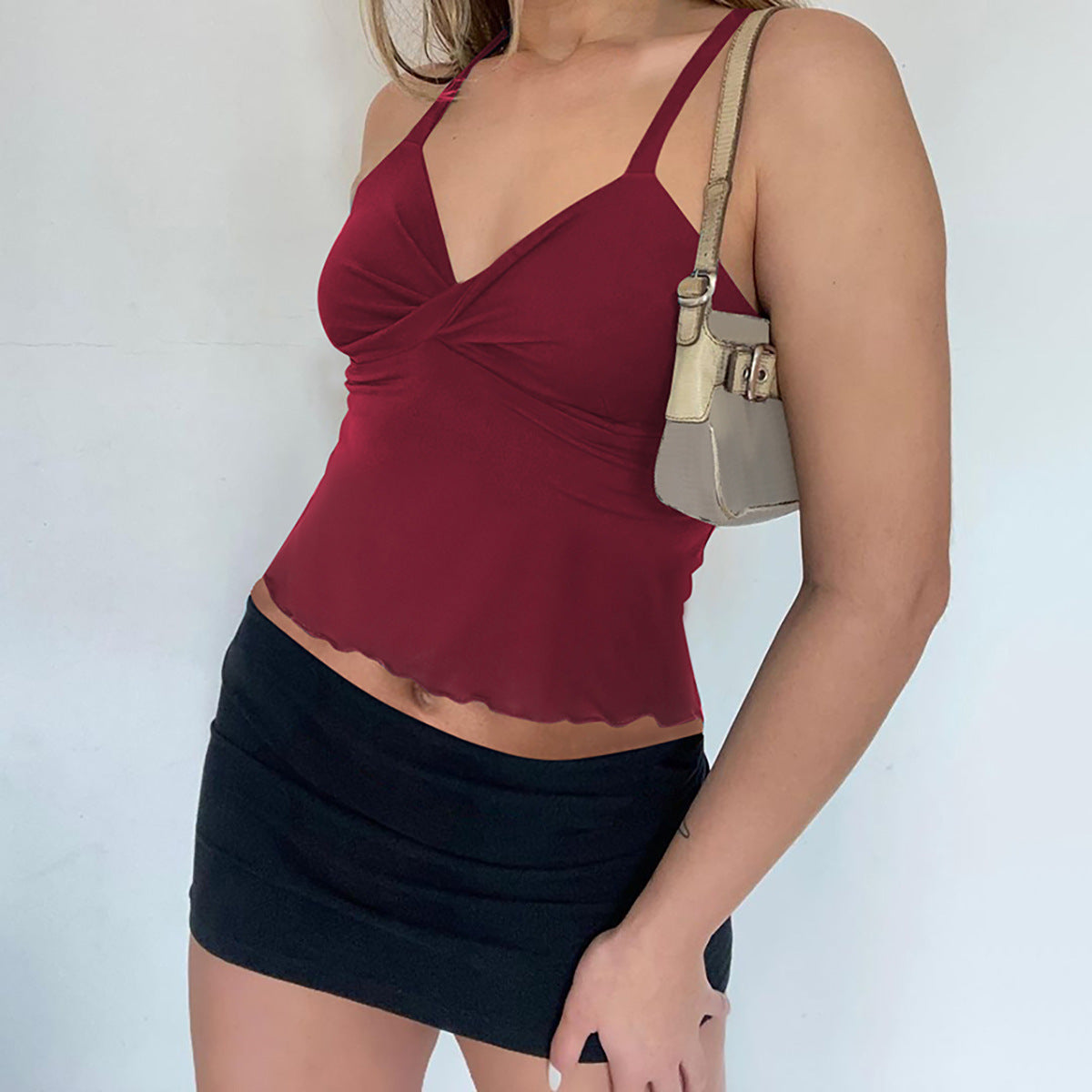 Bow Camisole Backless Tank Waist Trimming Wave Edge Bandeau Sling Top For Women's