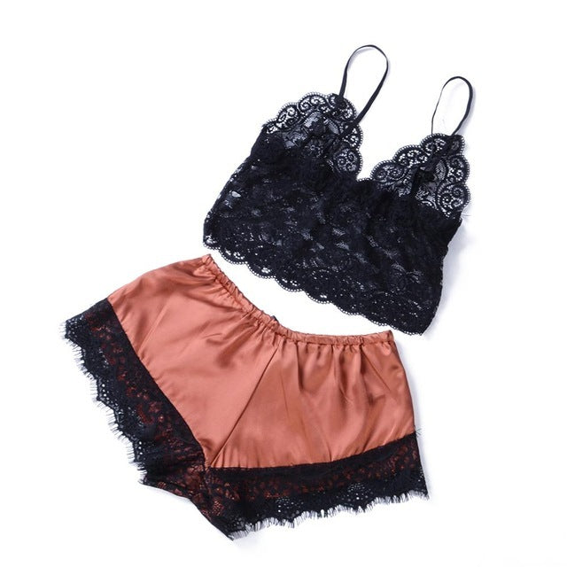 Luxury Satin Lace Sleepwear Set – Soft, Sexy & Stylish Satin underwear bra shorts set