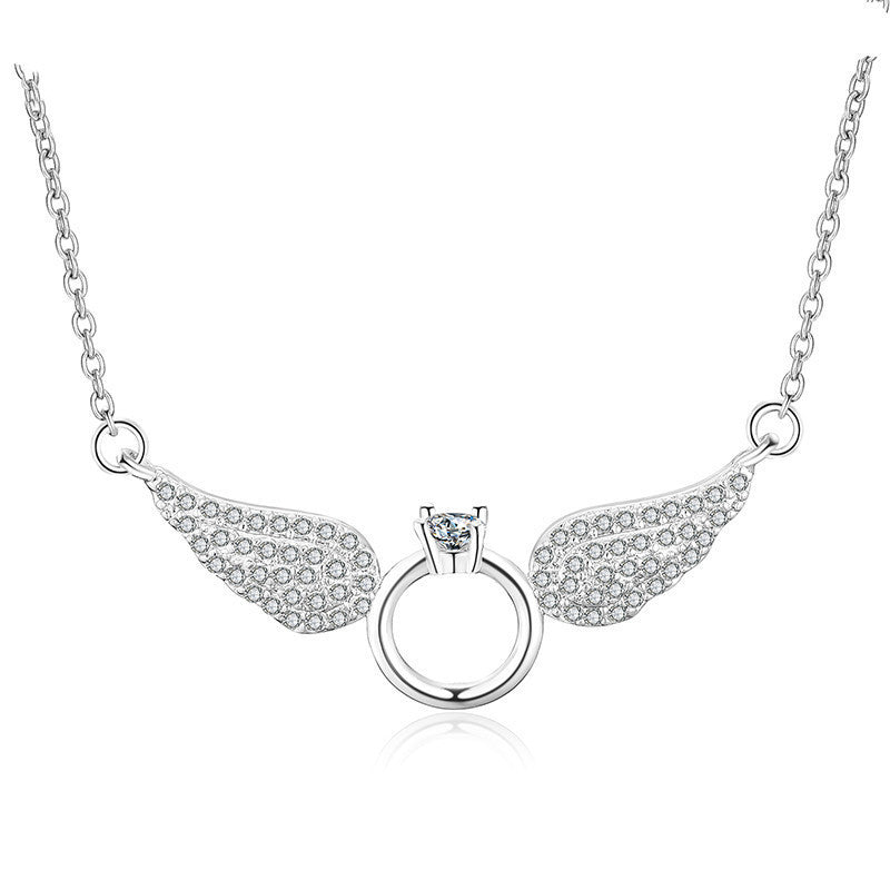 Winged Ring Pendant Necklace – Soar in Style with Sparkling Elegance Butterfly Jewelry Necklace Female Clavicle Chain