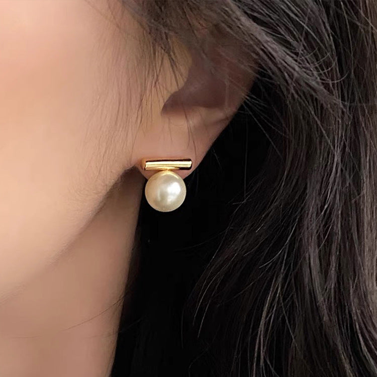 Minimalist Pearl & Bar Drop Earrings | Chic Everyday Jewelry Women's Metal Pearl Stud Earrings