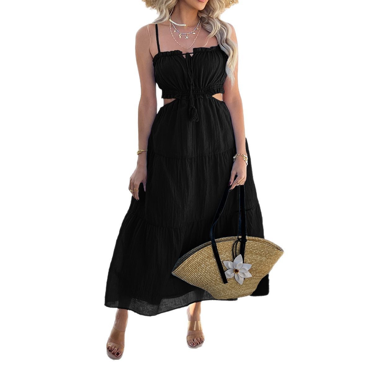 Bohemian Vacation High Waist Stitching Sling Dress For Women's