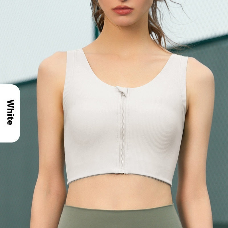 Seamless Ribbed Knit Sports Bra Integrated Fixed Cup Workout Yoga Bra
