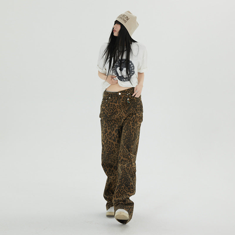 Leopard Print Wide-Leg Pants – Y2K Streetwear Aesthetic