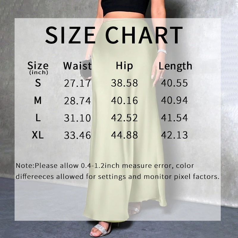 Elegant Satin High Waist Flared Midi Skirt Cocktail Party Wedding Long Skirt
