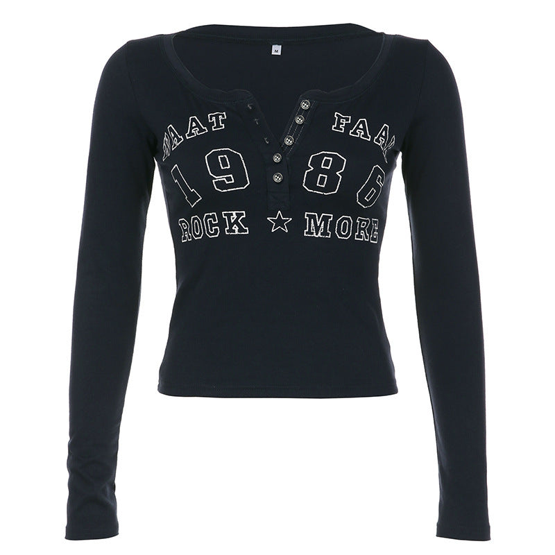 American-style Special Breasted Printed Slim Fit Long-sleeved T-shirt Bottoming Shirt