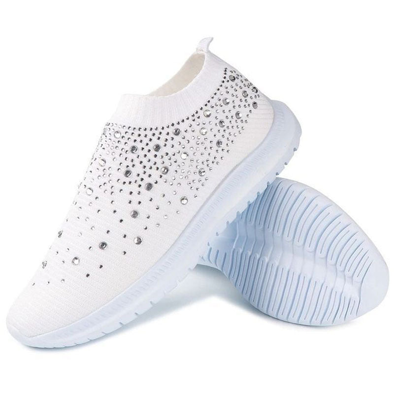 Sparkling Rhinestone Slip-On Sneakers Rhinestone Flyknit Sneakers