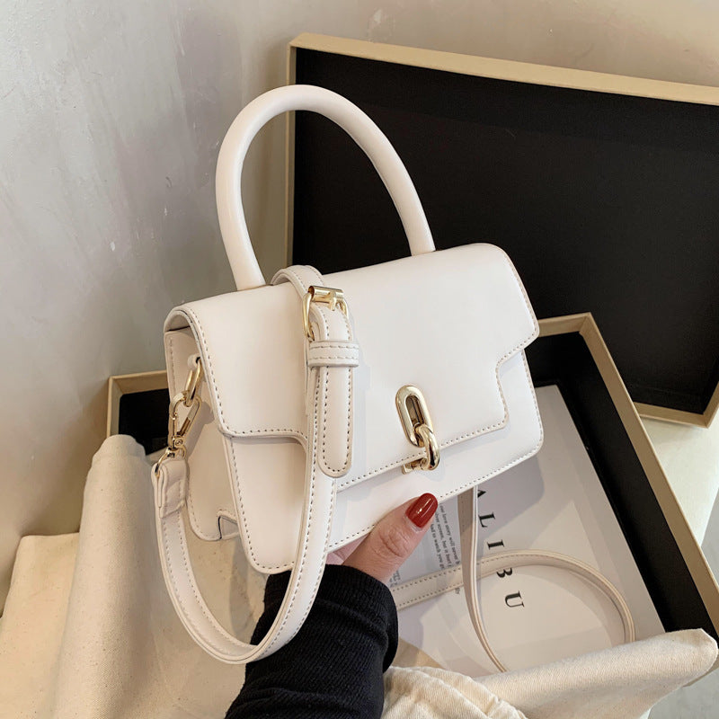 Modern Structured Top-Handle Mini Bag – Gold Clasp Closure & Crossbody Strap Fashion Western-style Single Shoulder Messenger Armpit Portable Small Square Women's Bag