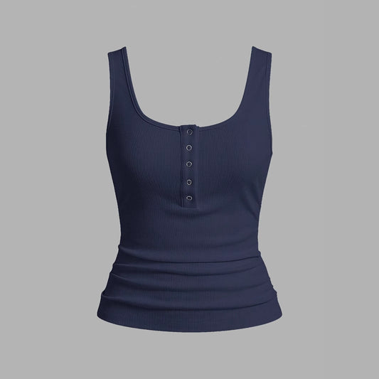 Summer Button Vest Solid Color Texture Pullover