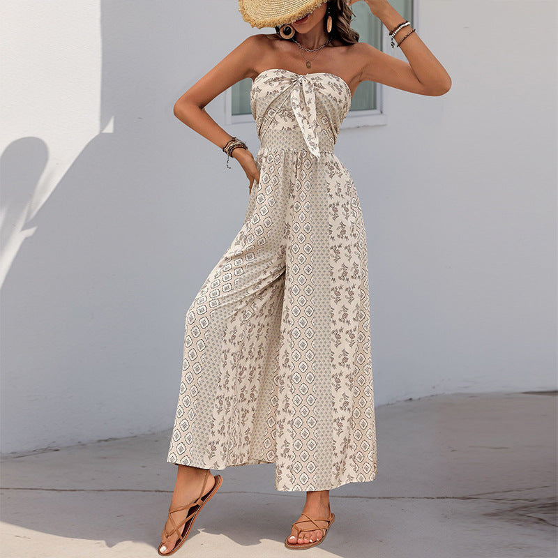 Sleeveless Tube Top Printed Jumpsuit For Women's