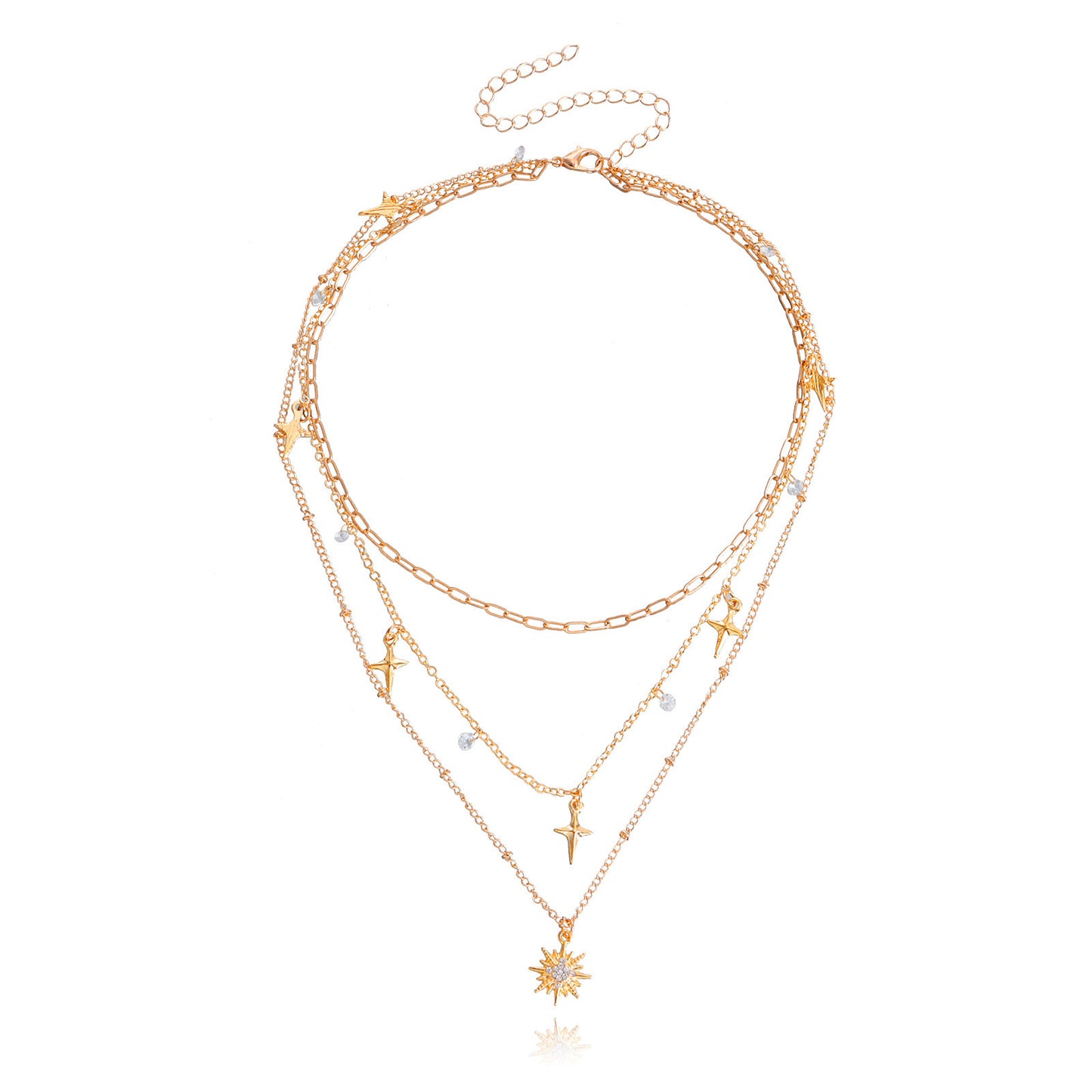 Fashion Gold-plated Double Crystal Pendant Necklace