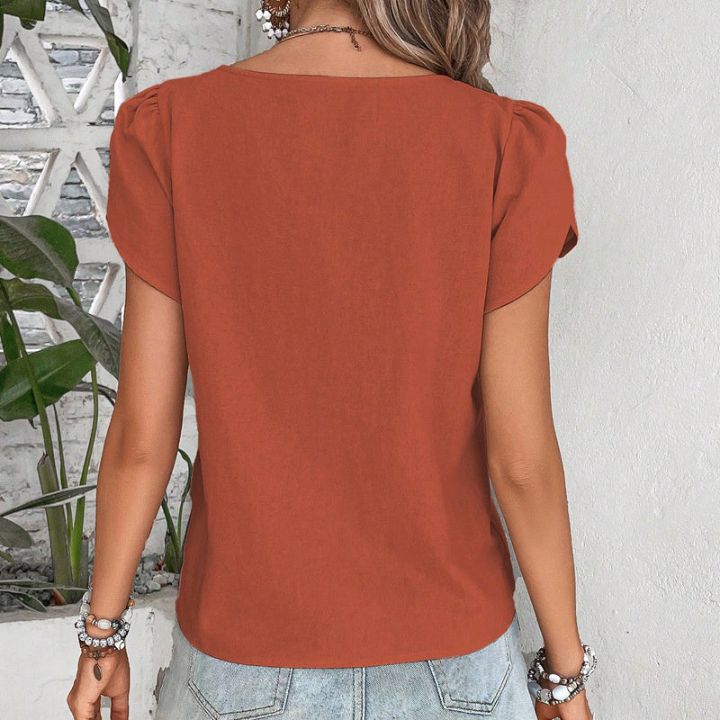 Dressy Casual Petal Sleeve Asymmetrical V Neck Work Shirts Blouse Tops