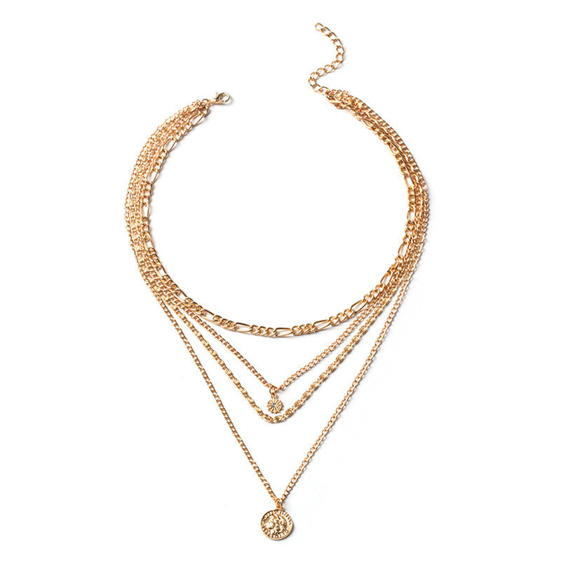 4-Layered Coin Pendant Necklace Set – Boho Chic Statement Jewelry for Women's