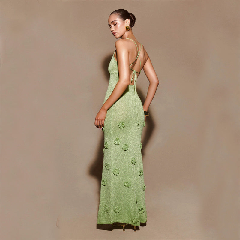Knitted Flowers Suspenders Dress Crochet Glitter Bodycon Dresses For Women