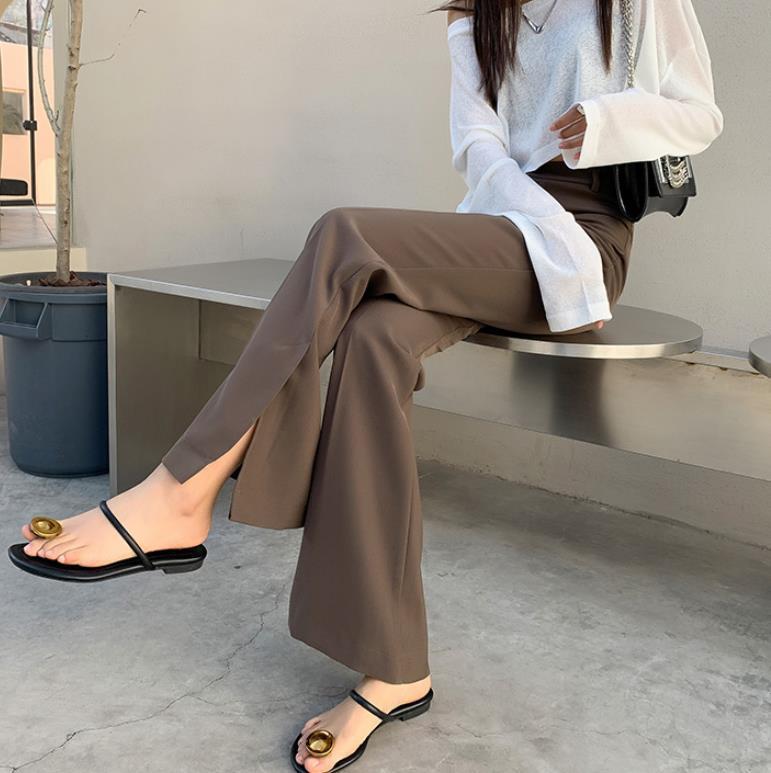 Elegant Fashion Slim Fit Flare Leg Pants Women Summer Thin Retro High Waist Drape Straight Mopping Pants Loose Casual Suit Pants