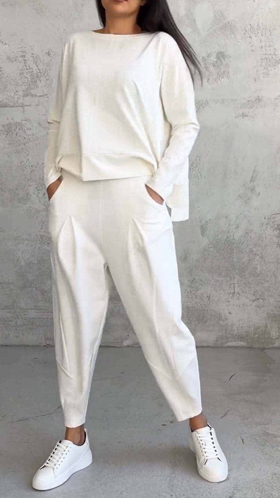 Chic Everyday Coord Set – Style Meets Comfort Women's Irregular Design Long-sleeved Sweater Harem Pants Suit